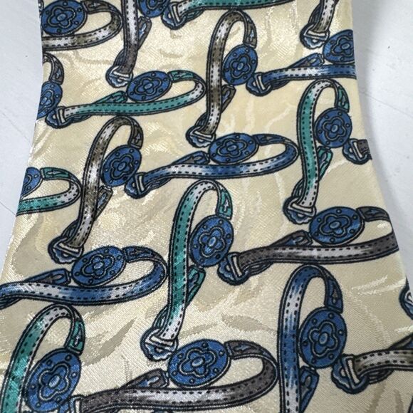 - Ferruccio Vintage Hand Made Italian Necktie Cream Blue Green Gray - Picture 2 of 7